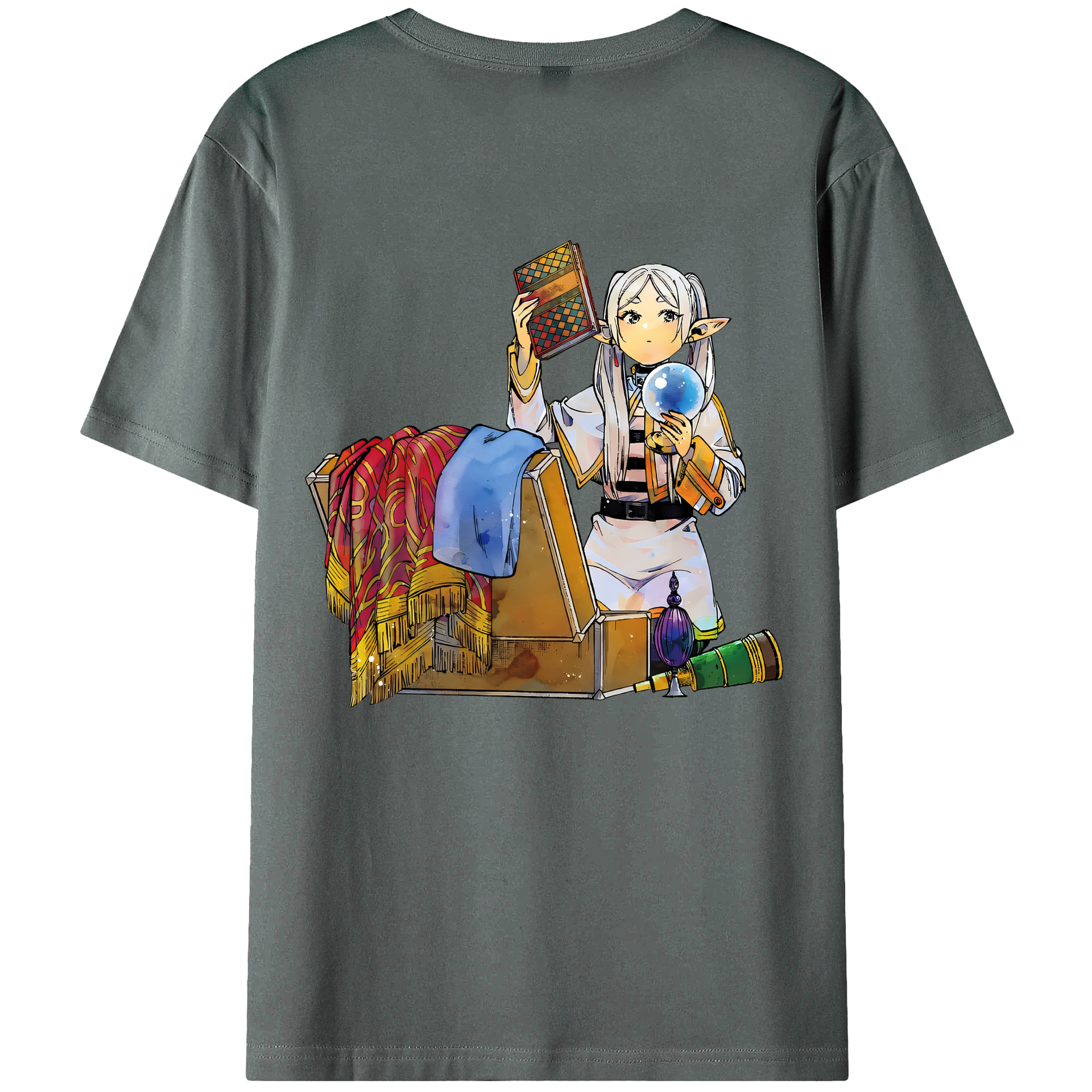 （画像用） 葬送のフリーレン Frieren 綿100％ メンズ半袖Tシャツ（バックプリント） 通気性